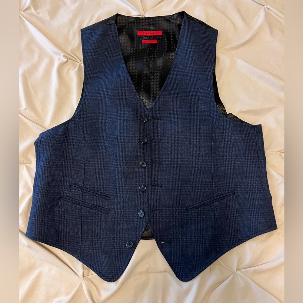 John Varvatos Blue Checkered Suiting Vest Medium
